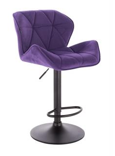 Velurová barová židle MILANO - fialová na černé podstavě