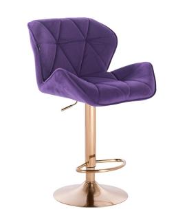 Velurová barová židle MILANO - fialová na zlaté podstavě