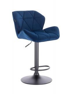 Velurová barová židle MILANO - modrá na černé podstavě