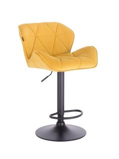 Velurová barová židle MILANO - žlutá na černé podstavě