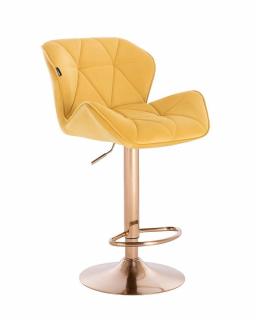 Velurová barová židle MILANO - žlutá na zlaté podstavě