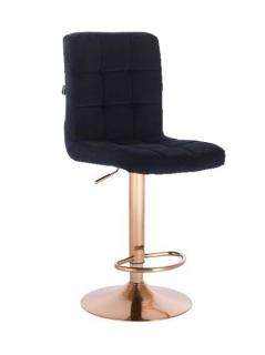 Velurová barová židle TOLEDO na zlaté podstavě - černá