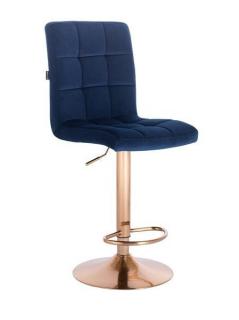 Velurová barová židle TOLEDO na zlaté podstavě - modrá