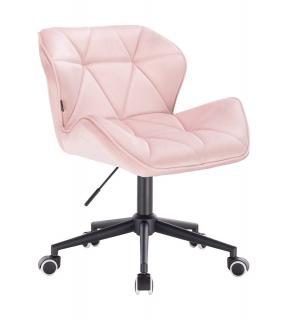 Velurová kosmetická židle MILANO na černé kolečkové podstavě - světle růžová