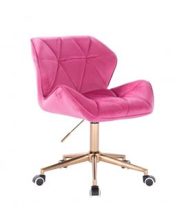 Velurová kosmetická židle MILANO na zlaté kolečkové podstavě - růžová