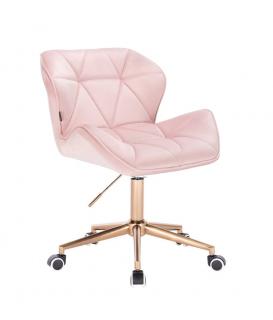 Velurová kosmetická židle MILANO na zlaté kolečkové podstavě - světle růžová