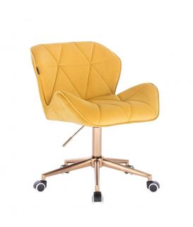 Velurová kosmetická židle MILANO na zlaté kolečkové podstavě - žlutá