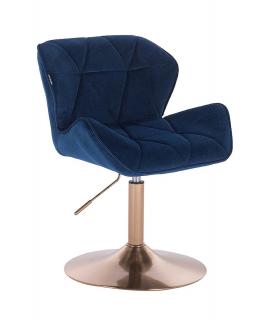 Velurová kosmetická židle MILANO na zlaté kulaté podstavě - modrá