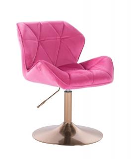 Velurová kosmetická židle MILANO na zlaté kulaté podstavě - růžová