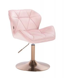 Velurová kosmetická židle MILANO na zlaté kulaté podstavě - světle růžová