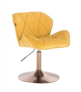 Velurová kosmetická židle MILANO na zlaté kulaté podstavě - žlutá