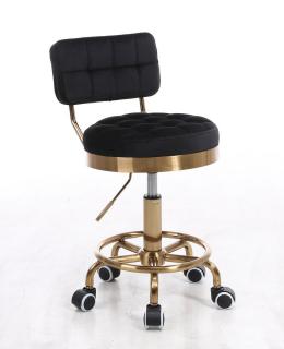 Velurová pracovní židle / taburet LEON na zlaté podstavě - černá