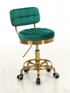 Velurová pracovní židle / taburet LEON na zlaté podstavě - zelená