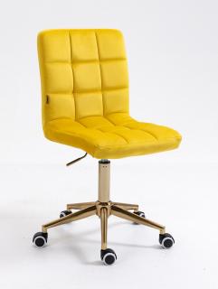 Velurová židle na zlaté kolečkové podstavě TOLEDO - žlutá