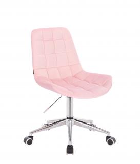 Velurová židle PARIS na stříbrné podstavě s kolečky - světle růžová