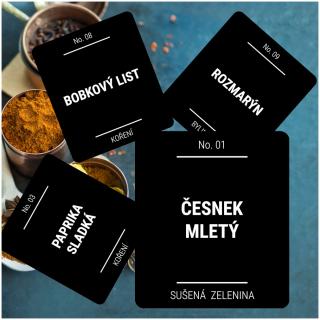 etikety na kořenky hranaté s kulatým rohem černé - sada A (60 ks)
