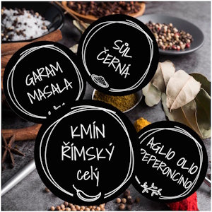 etikety na kořenky kulaté boho černé - sada C (35 ks)