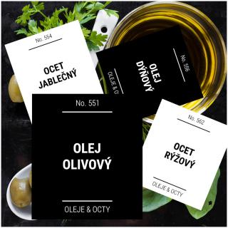 etikety na potraviny hranaté OLEJE &amp; OCTY (12 ks)