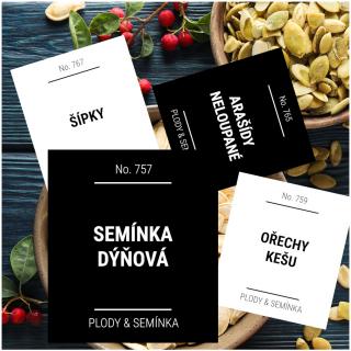 etikety na potraviny hranaté PLODY &amp; SEMÍNKA (12 ks)