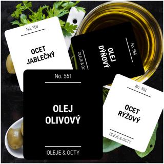 etikety na potraviny hranaté s kulatým rohem OLEJE &amp; OCTY (12 ks)