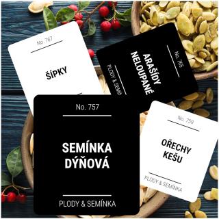 etikety na potraviny hranaté s kulatým rohem PLODY &amp; SEMÍNKA (12 ks)
