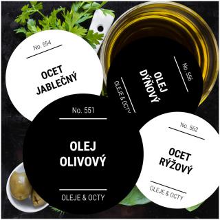 etikety na potraviny kulaté OLEJE &amp; OCTY (12 ks)