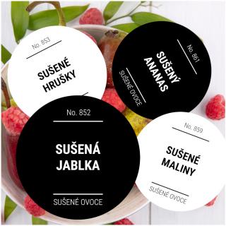 etikety na potraviny kulaté SUŠENÉ OVOCE (12 ks)