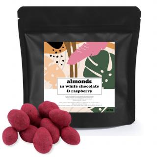 mandle v bílé čokoládě a malinách 300g