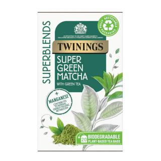 TWININGS - čaj SUPERBLENDS SUPER GREEN MATCHA se zeleným čajem a hořčíkem (20 sáčků)