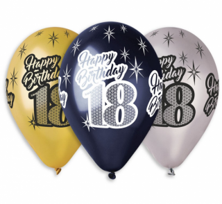 Balónky metalické 18 let , Happy Birthday - narozeniny - mix barev - 30 cm (6 ks)