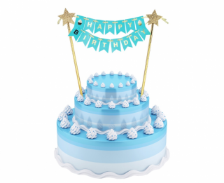 Dekorace na dort - Happy Birthday - modrá - 25cm