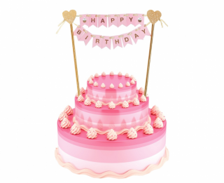 Dekorace na dort - Happy Birthday - růžová - 25cm