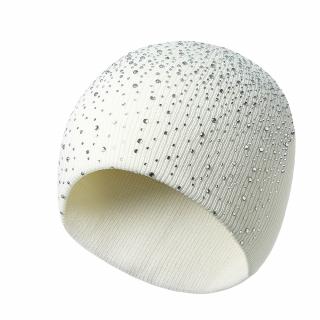 Bílá čepice se třpytivými kamínky a krystaly bez bambule nebo s bambulí /6 (Elegantní dámská čepice s kamínky)
