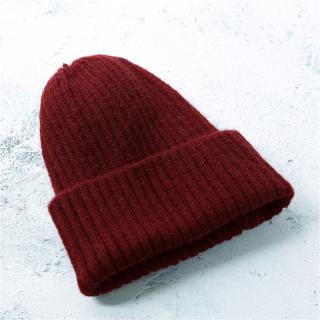 Bordó zimní pletená čepice bez bambule nebo s bambulí A20/5 (Dámská / pánská vlněná unisex teplá čepice)