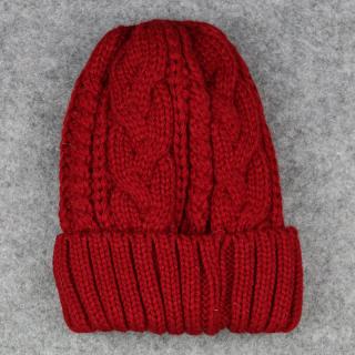 Červená zimní pletená zateplená čepice bez bambule nebo s bambulí A1/2 (Dámská / pánská vlněná unisex teplá čepice s teplou podšívkou)