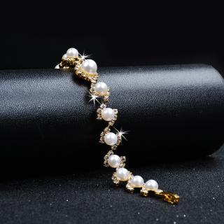 Luxusní náramek s krystaly a perlami A09 (Elegantní náramek zdobený zářícími krystaly)