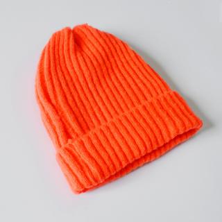 Oranžová neon zimní pletená čepice bez bambule nebo s bambulí A20/17 (Dámská / pánská vlněná unisex teplá čepice)