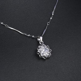 Stříbrný náhrdelník, řetízek s přívěskem KVĚT s krystalem /22 (Jemný náhrdelník, řetízek s přívěskem KVĚT s krystalem)