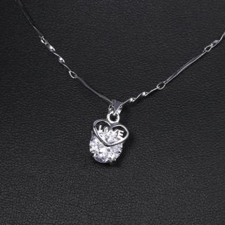 Stříbrný náhrdelník, řetízek s přívěskem SRDCE s krystalem /15 (Jemný náhrdelník, řetízek s přívěskem SRDÍČKO LOVE s krystalem)