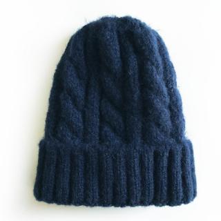 Tmavě modrá zimní pletená čepice bez bambule nebo s bambulí A19/18 (Dámská / pánská vlněná unisex teplá čepice)