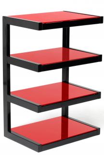 Hifi stolek NORSTONE ESSE HIFI (červený) (Moderní Hifi stolek Esse je v kombinaci tvrzeného skla a černého lakovaného kovu vhodný na veškeré AV zařízení v celkové hmotnosti do 100kg, přičemž horní desku lze zatížit až 40kg.)