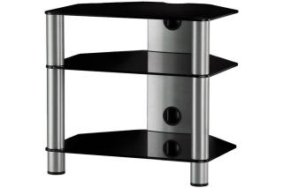Hifi stolek RX 2130 (černé sklo / stříbrné nohy) (Krásný Hifi stoleki pro audio video komponenty s 3 tvrzenými skly a hladkými leštěnými okraj. )
