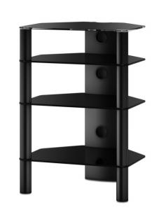 Hifi stolek RX 2140 (černé sklo / černé nohy) (Krásný Hifi stoleki pro audio video komponenty se 4 tvrzenými skly a hladkými leštěnými okraj. )