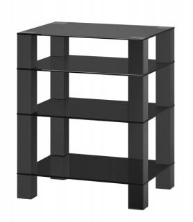 Hifi stolek RX 5040 (černé sklo / černé nohy) (Krásný Hifi stolek pro audio video komponenty se 4 tvrzenými skly a hladkými leštěnými okraji. )