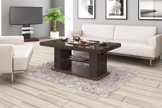 Konferenční stolek ALTEMA (hnědý) (Luxusní konferenční stolek vyrobený z kvalitní MDF v nejvyšším lesku na trhu. Materiál je odolný proti škrábancům a vlhkosti. Stolek je výškově a šířkově stavitelný. Délka 120-170cm.)