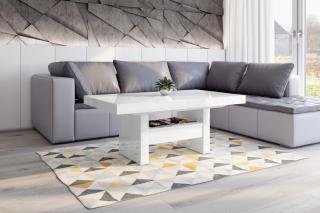 Konferenční stolek AVANTI (bílý) (Luxusní konferenční stolek vyrobený z kvalitní MDF v nejvyšším lesku na trhu. Materiál je odolný proti škrábancům a vlhkosti. Stolek je výškově a šířkově stavitelný. Délka stolku je 120-170cm.)