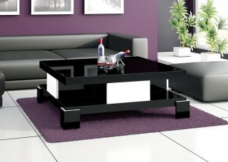 Konferenční stolek JOKER (černá + bílá) (Luxusní konferenční stolek vyrobený z kvalitní MDF v nejvyšším lesku na trhu. Materiál je odolný proti škrábancům a vlhkosti. )