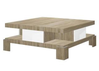 Konferenční stolek JOKER (sonoma + bílá) (Luxusní konferenční stolek vyrobený z kvalitní MDF v nejvyšším lesku na trhu. Materiál je odolný proti škrábancům a vlhkosti. )
