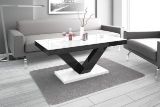 Konferenční stolek VAXO (bíločerný lesk) (Luxusní konferenční stolek vyrobený z kvalitní MDF v nejvyšším lesku na trhu. Materiál je odolný proti škrábancům a vlhkosti. Délka 120cm.)