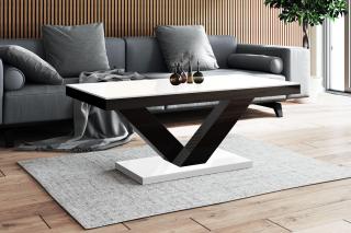 Konferenční stolek VAXO (bílý mat + černý lesk) (Luxusní konferenční stolek vyrobený z kvalitní MDF v provedení super mat + nejvyšší lesk na trhu. Materiál je odolný proti škrábancům a vlhkosti. Délka 120cm.)